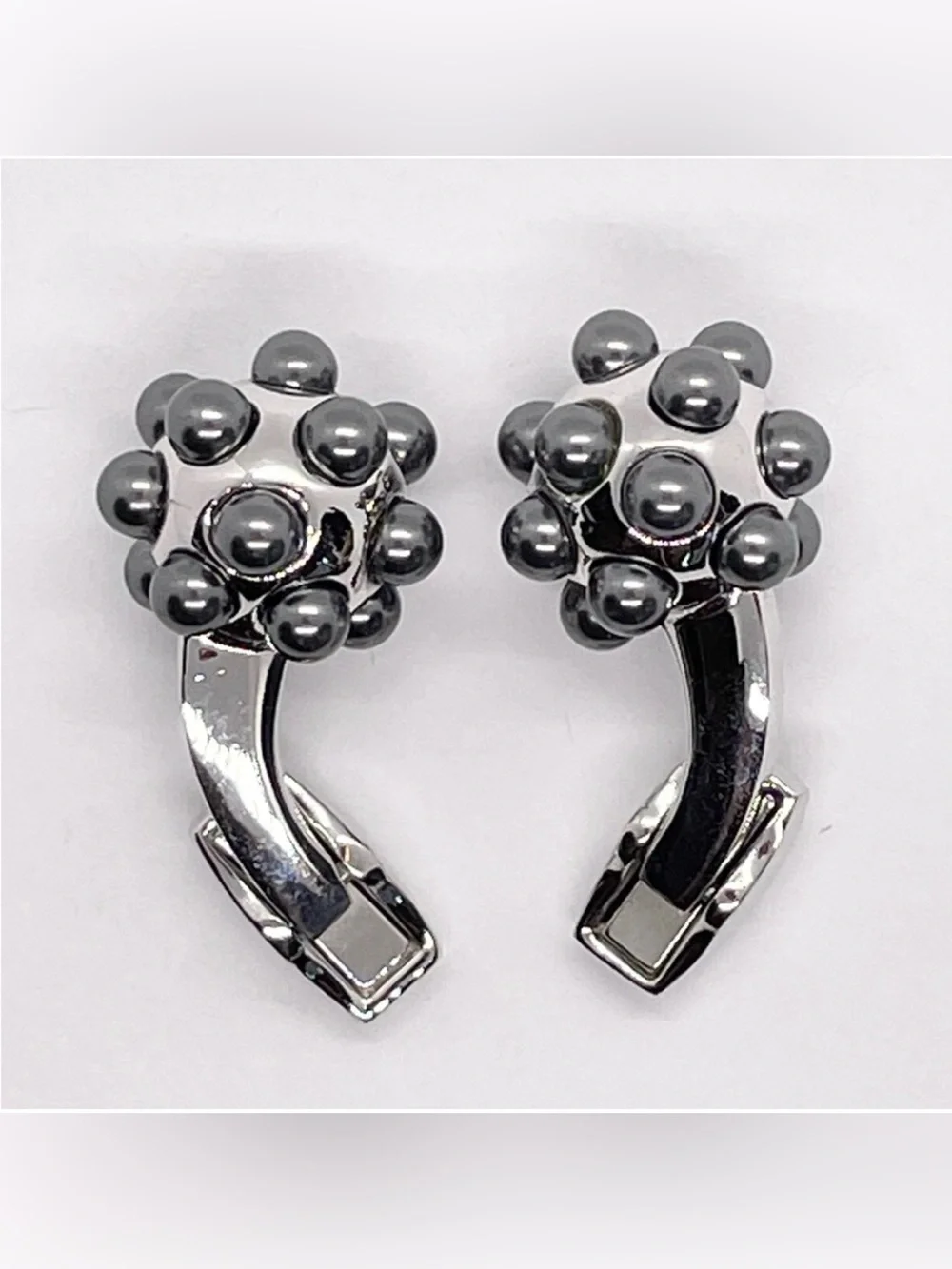 Tateossian Pearl Ball Cufflinks Silver Tone Gray Boxed Designer Luxury Modern